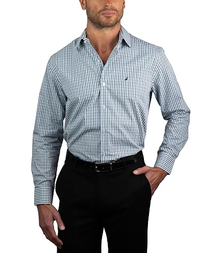 Nautica Slim Fit Long Sleeve Shirts for Men Dress Shirt Wrinkle Free 4-Way Stretch Polyester Cooling Technology : Clothing, Shoes & Jewelry