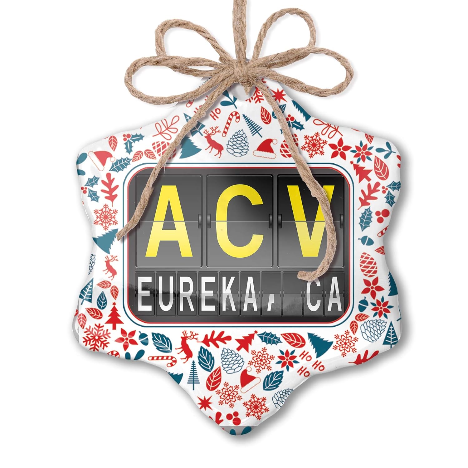 NEONBLOND Christmas Ornament ACV Airport Code for Eureka, CA Red White Blue Xmas