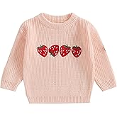 baorji Toddler Baby Girls Sweater Strawberry Embroidery Knit Sweatshirt Pullover Knitwear Knitted Warm Fall Winter Clothes