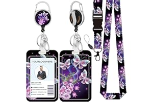 BILLTEFUL Badge Lanyard and ID Badge Holder, Retractable Badge Reels with Carabiner Reel Belt Clip, Strap Lanyard with Lobster Clasp for Badge Holders, Nurse Teacher Office Gifts(BLC-Purple Butterfly)