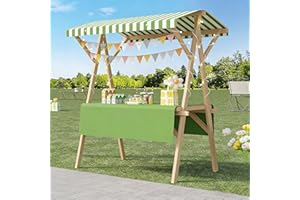 Portable Outdoor Vendor Cart with Striped Canopy, Multi-Purpose Floor Wagon for Events, Festivals, Farmers Markets, Trade Sho