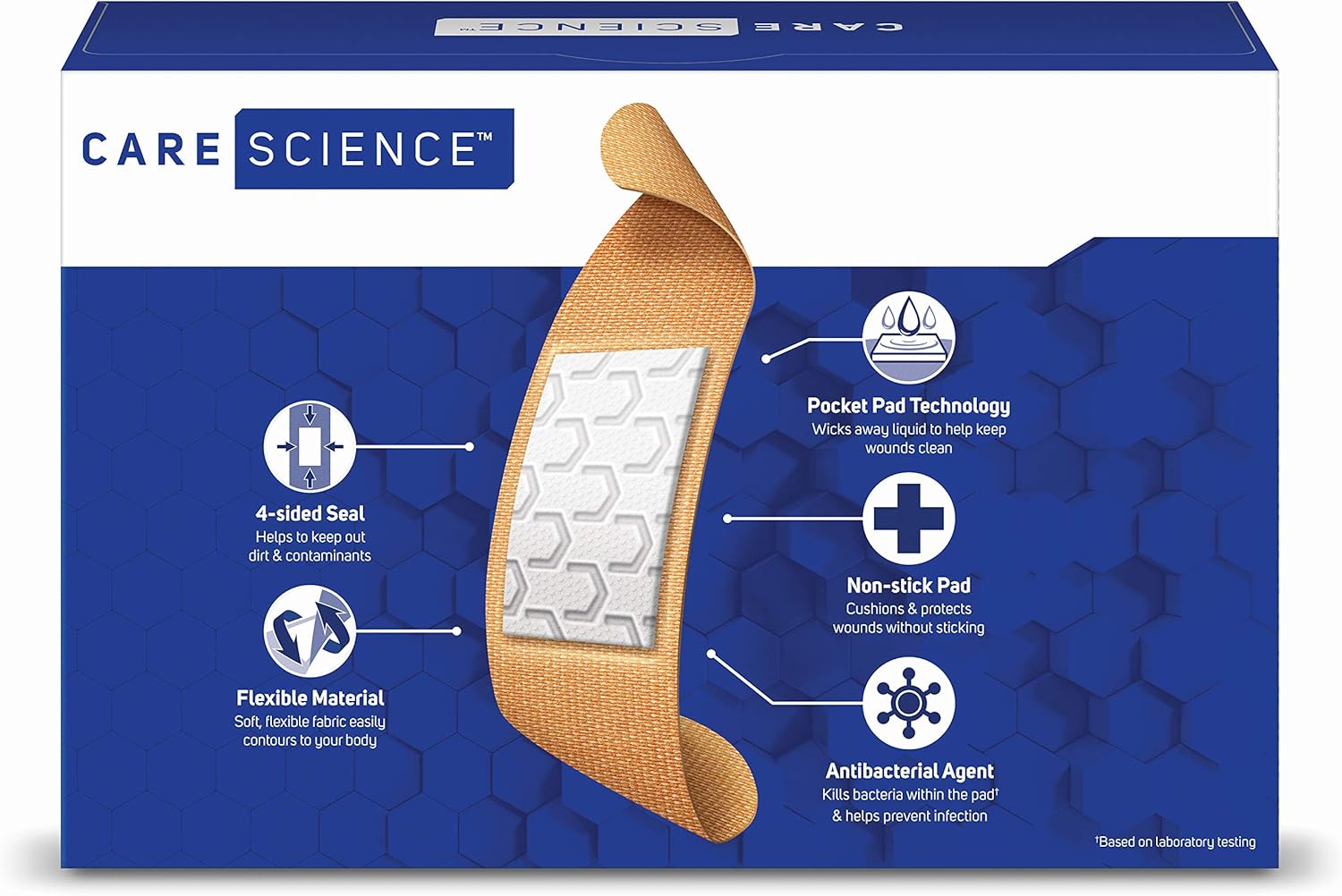Care Science Antibacterial Fabric Adhesive Bandages, 100 ct Assorted Sizes | Flexible + Breathable Protection Helps Prevent Infection for First Aid and Wound Care: Health & Personal Care