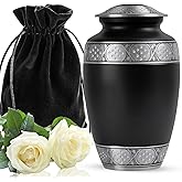 YATSKI Black Urns for Human Ashes, Memorial Urn for Ashes Adult Male and Female, Burial Urns for Adult Human, Funeral Urn Ash Holder, (Large, 10 Inch)