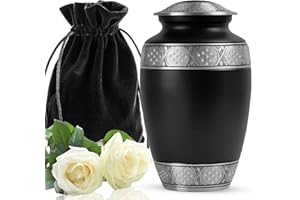 YATSKIA Black Large Metal Urn for Adult Ashes - Funeral Cremation Urns for Male & Female Remains - Decorative Urn for Human Ashes - Ashes Urn Container for Women & Men - Cremation Urn for Human Ashes