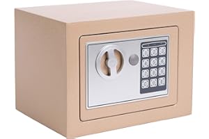Heroecol Key and Electronic Security Safe Box Digital Deposit for Home Office Hotel Business Lock Box for Cash Jewelry Storage (Ochre Yellow, 0.17 Cubic Feet)