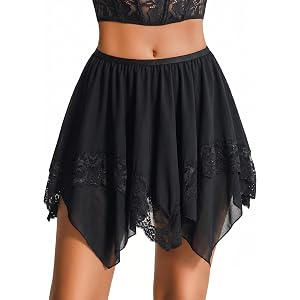 Avidlove Women's Asymmetrical Mesh Lace Mini Skirt | Mesh With Lace Overlay, Flowy Asymmetrical Mini Skirt, Perfect for Layer