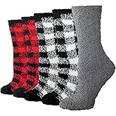 Amazon Essentials Women's Cozy Fuzzy Slipper Socks, Plush Sleep Socks, 5 Pairs