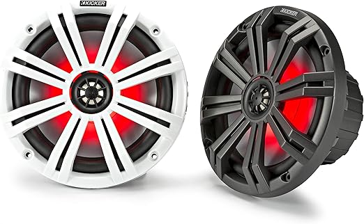 Amazon Com Kicker 45km84l 8 Inch Marine Coaxial Boat Speakers Black And White Grilles Red Led Lights 4 Ohm 300 Max Watts Pair Electronics