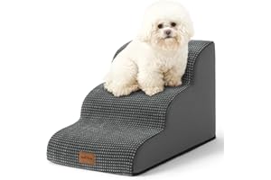 COZY KISS Dog Stairs for Small Dogs 15.7" H, Curved Dog Step for Puppy, Older Cat, Medium Pet Ramp for Sofa, Couch or Bed, Ladder with High Density Foam, 15.7x22.4x15.7 inch, 3 Step, Dark Grey