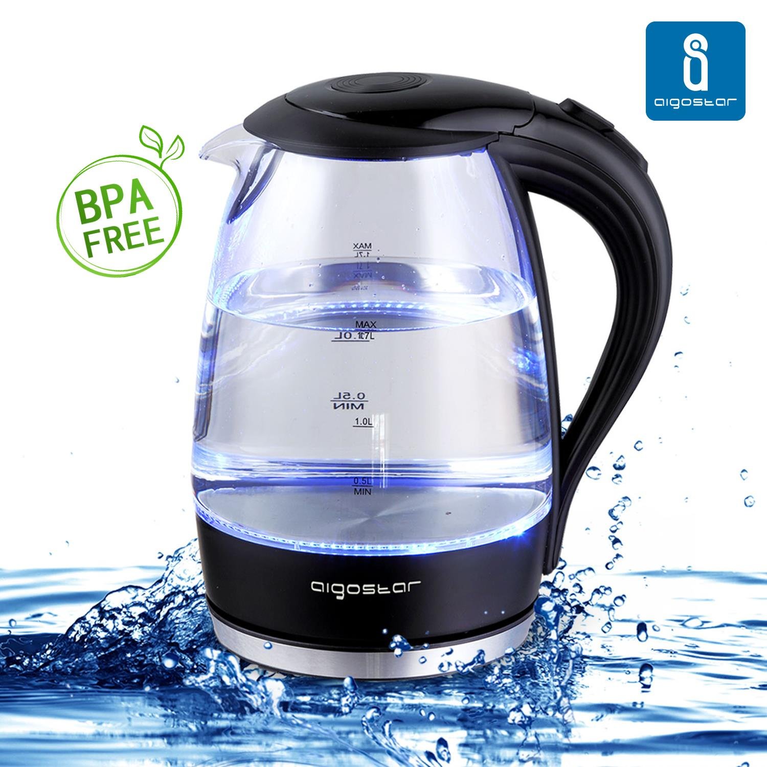 Aigostar Adam GOM Hervidor de cristal con iluminación led de  litros