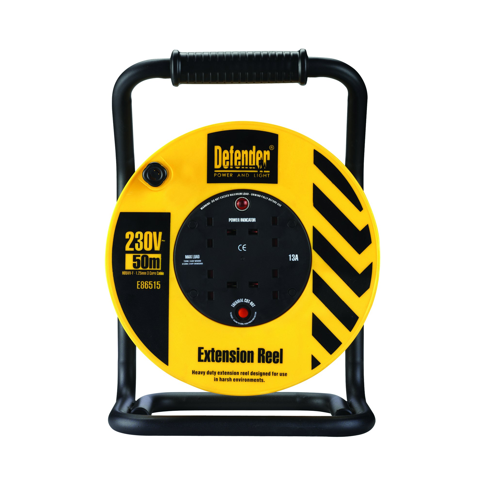 Defender Heavy Duty Reel 4-Way 50 m 230V 13A (E86515)