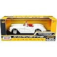 Motormax Toy 1959 Chevy Corvette C1 Convertible White with Red Interior History of Corvette Series 1/24 Diecast Model Car by Motormax 73216