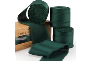 Keypan Dark Green Satin Ribbon, Silk Chiffon Frayed Fabric Ribbons for Gift Wrapping Crafts Flower Bouquets Wedding Invitation Decor Baby Shower 1-1/2 inch x 21 Yd