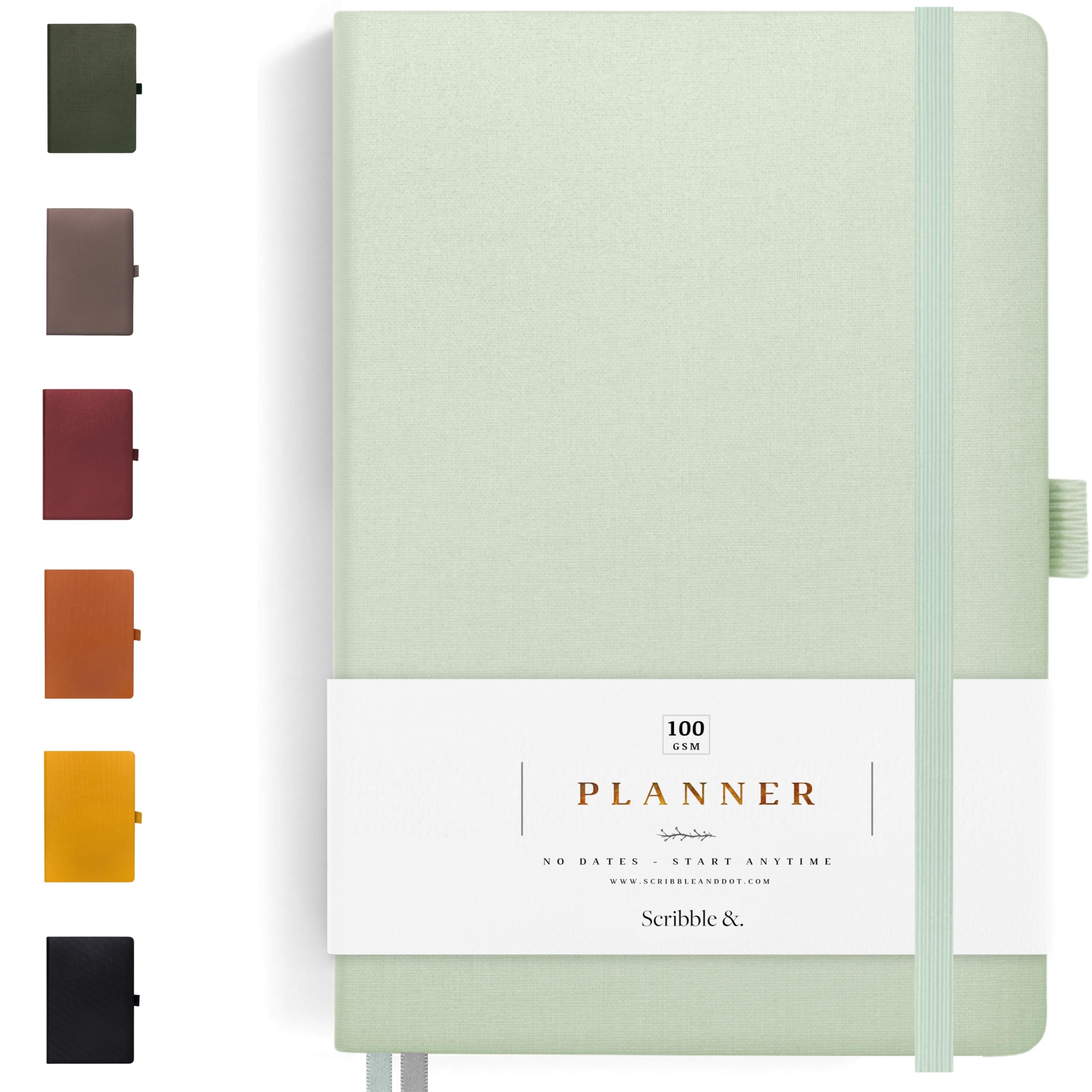Scribble & Dot® A Daily Planner, Weekly and Monthly Layout | Achieve Your Goals With This Weekly Organiser Diary, A5 size, Hardcover Agenda. Start Anytime (Sea Sage) — image 1