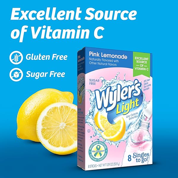 WYLER’S LIGHT SINGLES TO GO POWDER DRINK MIX, PINK LEMONADE, 8 COUNT