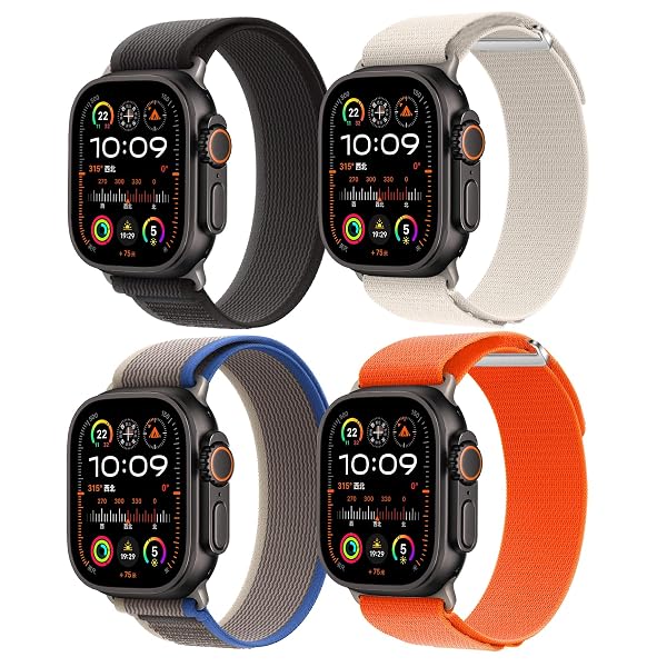 4 PACK NYLON BANDS COMPATIBLE WITH APPLE WATCH ULTRA 2/ULTRA BAND 49MM 46MM 45MM 44MM MEN WOMEN, SPORT BREATHABLE TRAIL LOOP+ALPINE LOOP BANDS REPLACEMENT FOR IWATCH SERIES 10 9 8 7 6 SE 5 4 3 2 ULTRA