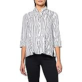 Printed Woven Crinkle Button Front Three Quarters Sleeves Straight Hem