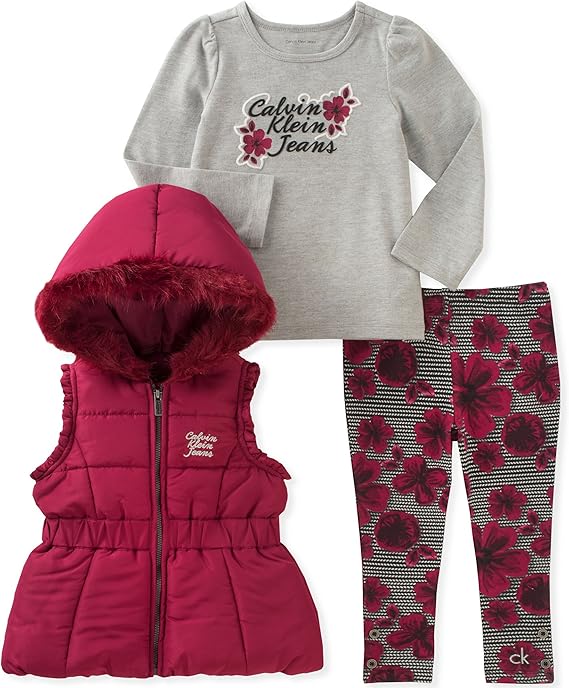 Calvin Klein babygirls 3 Pc Puffer Vest Set Clothing