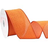 VATIN Linen Wired Fall Ribbon,2-1/2 Inch X 10 Yard,Orange Burlap Wired Ribbon for Big Bow Crafts,Wreaths, Christmas Tree Decoration,Gift Wrapping
