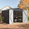 WKM 8x8 FT Outdoor Storage Shed, Utility Metal Tool Storage with Lockable Doors and Updated Frame Structure, Large Metal Garden Shed for Backyard, Patio Lawn, Black