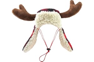 Huxley & Kent Pet Hat | Antler Buffalo Check (Large) | Festive Christmas Holiday Accessory for Dogs/Cats | Holiday Pet Hat | SnugFit Sliding Toggles for Best Fit