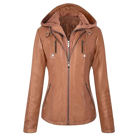 Seamido Damen Kunstleder Lederjacke Motorrad Jacke