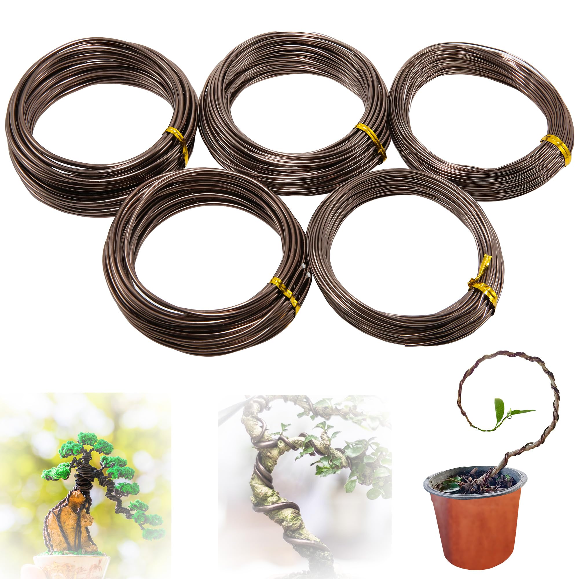 Bonsai Wire |Wire for Bonsai Trees 1mm-3mm (Aluminium set 5 Sizes,Total 50 Meters,Brown)