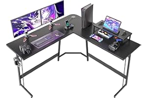 CubiCubi L Shaped Gaming Desk, 47 Inch Computer Desk with Monitor Stand, PC Gaming Desk, Corner Desk Table for Home Office Sturdy Writing Workstation, Black