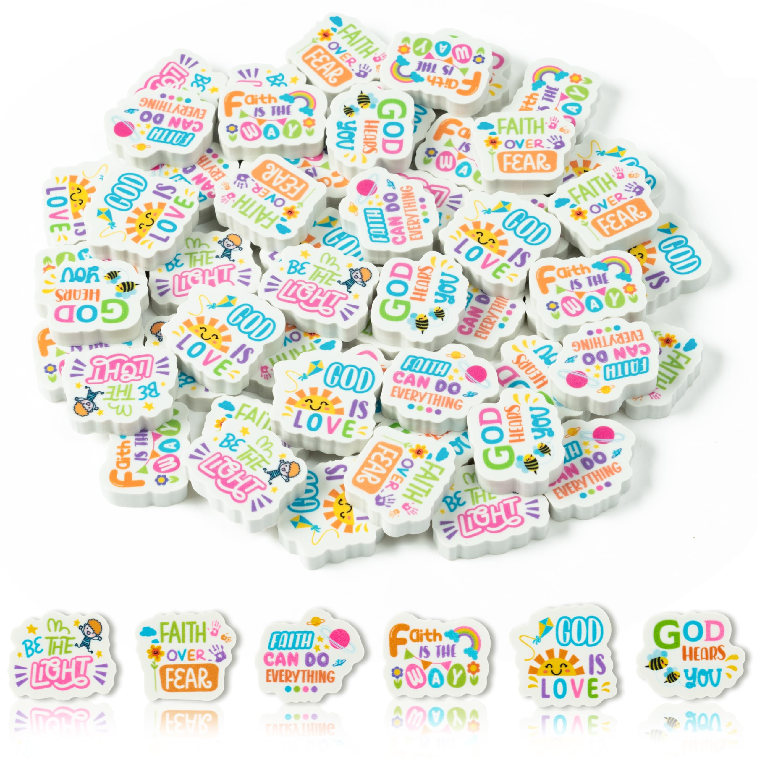 A1DIEE 60Pcs Motivation Mini Erasers for Kids Inspirational Quotes Small Rubber Cute Encourage Bulk Pencil Eraser Classroom Reward Prizes Supplies for Student Teacher — image 1