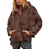 Bianstore Womens Oversized Splice Quilted Lightweight Hooded Puffer Jacket Casual Padded Coat(Brown-S)