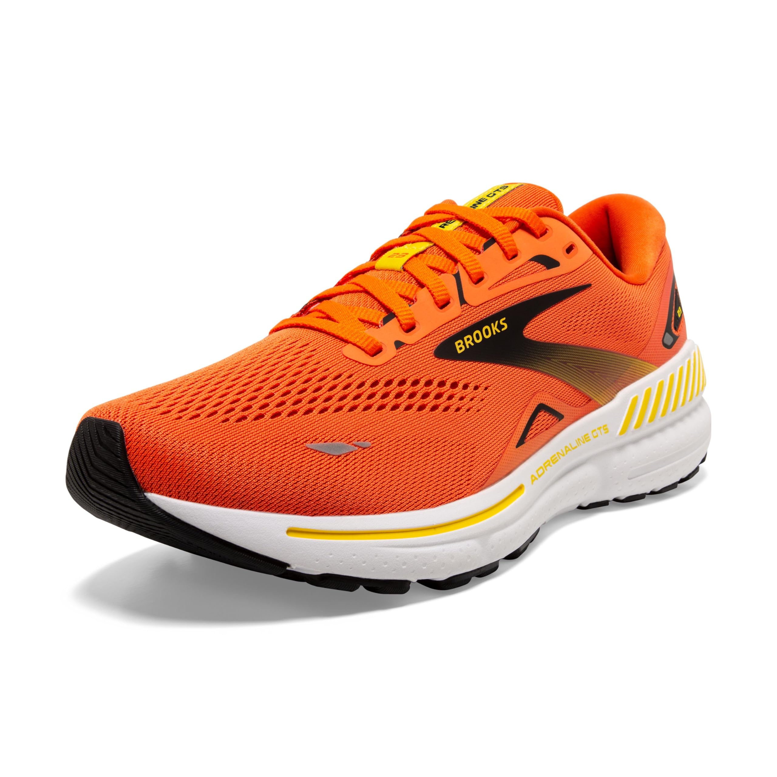 Brooks Men’s Adrenaline GTS 23 Supportive Running Shoe - Red Orange/Black/Yellow - 9.5 Medium Image