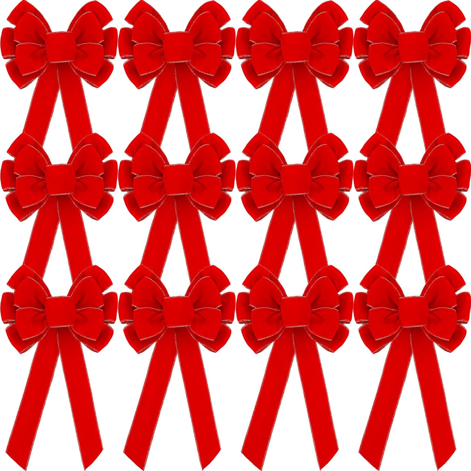 Bows & Ribbons - Lenwen 12 Pcs Large Christmas Bows 11 x 19.6 inch Velvet Christmas Wreath Bows Christmas Tree Topper Bow with Golden Edge Big Xmas Ornament for Wreath Gift Home Front Door Decor (Red)