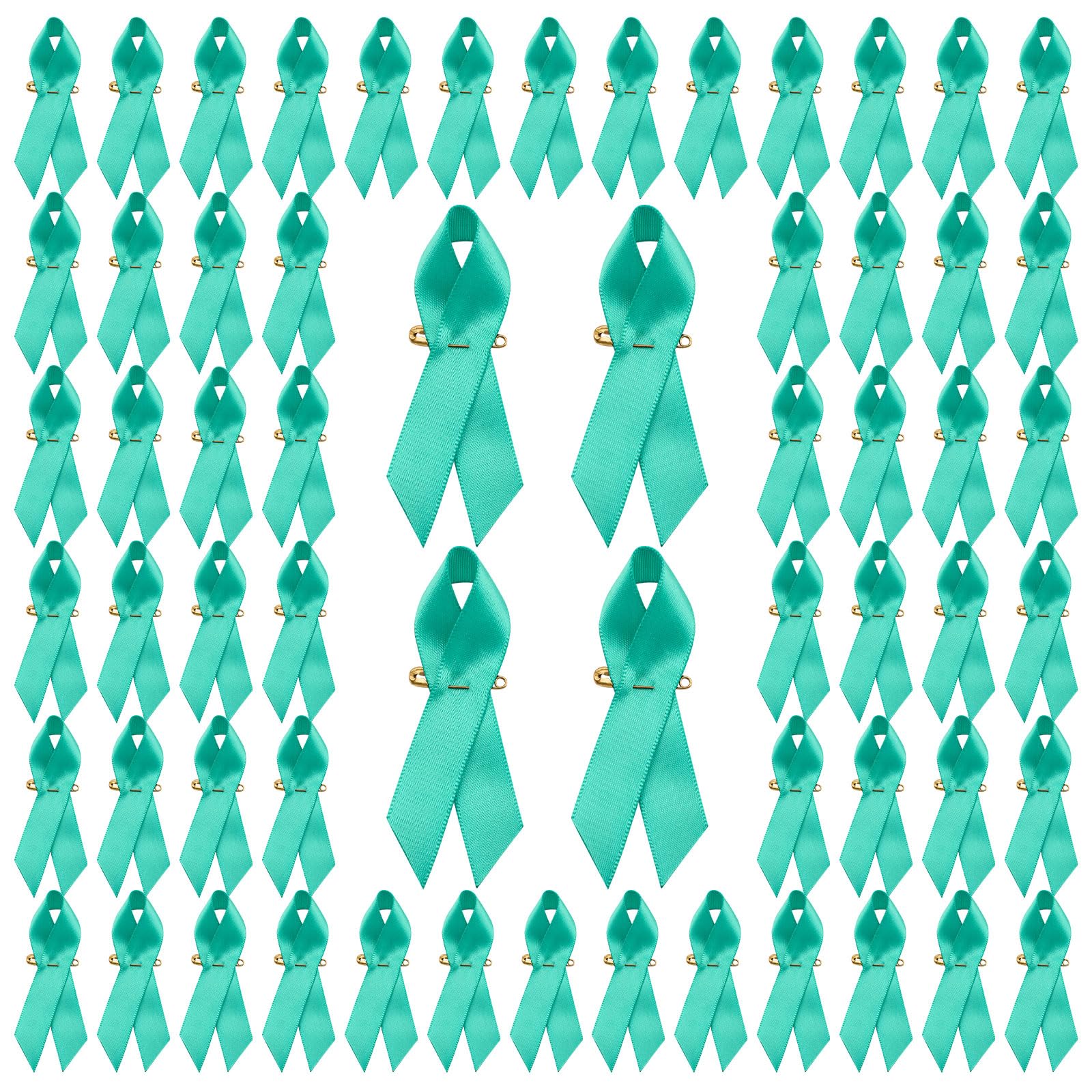 WANDIC Teal and Green Satin Pin Badge, 200 Pcs Sexual Assault Awareness Ribbon Badges PTSD Cancer Brooch Hope Pin for Decorations Public Benefit Activities Men and Women Accessories