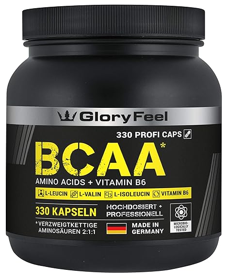 BCAA 330 Kapseln - Der VERGLEICHSSIEGER 2019*- Essentielle Aminosäuren Leucin, Valin und Isoleucin Plus Vitamin B6 - Laborgep