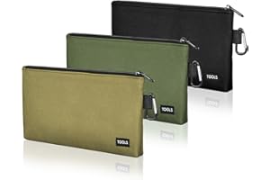 COIDEA 3 Pack Premium Tool Pouches Zipper Bag, Small Tools Bags with Carabiner, Heavy Duty Flat Bottom Utility Multipurpose Storage Organizer Bag for Tool, Stationary, Pencil