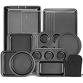 Gymdin 12PCS Nonstick Bakeware Set, Non-Toxic Carbon Steel Baking Pans Set with Wider Grip, Includes Roasting Pan, Cookie Sheet, Cake Pans, Muffin Pans, Cooling Rack, Oven Mitts, Easy Release