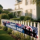 Happy Veterans Day Banner 120 x 20 inch Independence Day Memorial Day Backdrop Flag Banner Thank You Veterans Outdoor Decorations for Home Party