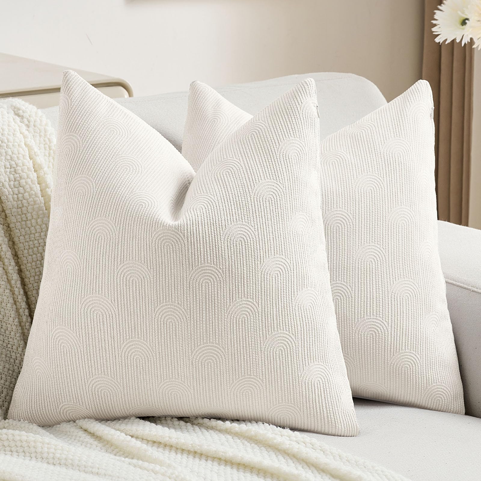 Photo 1 of *****SIMILAR**** FUTEI Cream Chenille Decorative Throw Pillow Covers 20x17 Inch Set of 2,Soft Cozy Striped Geometric Patterns Cushion Cases,Modern Home Decor for Couch Bed Living Room