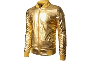 JOGAL Men's Metallic Silver Jacket Gold 70's Disco Costume