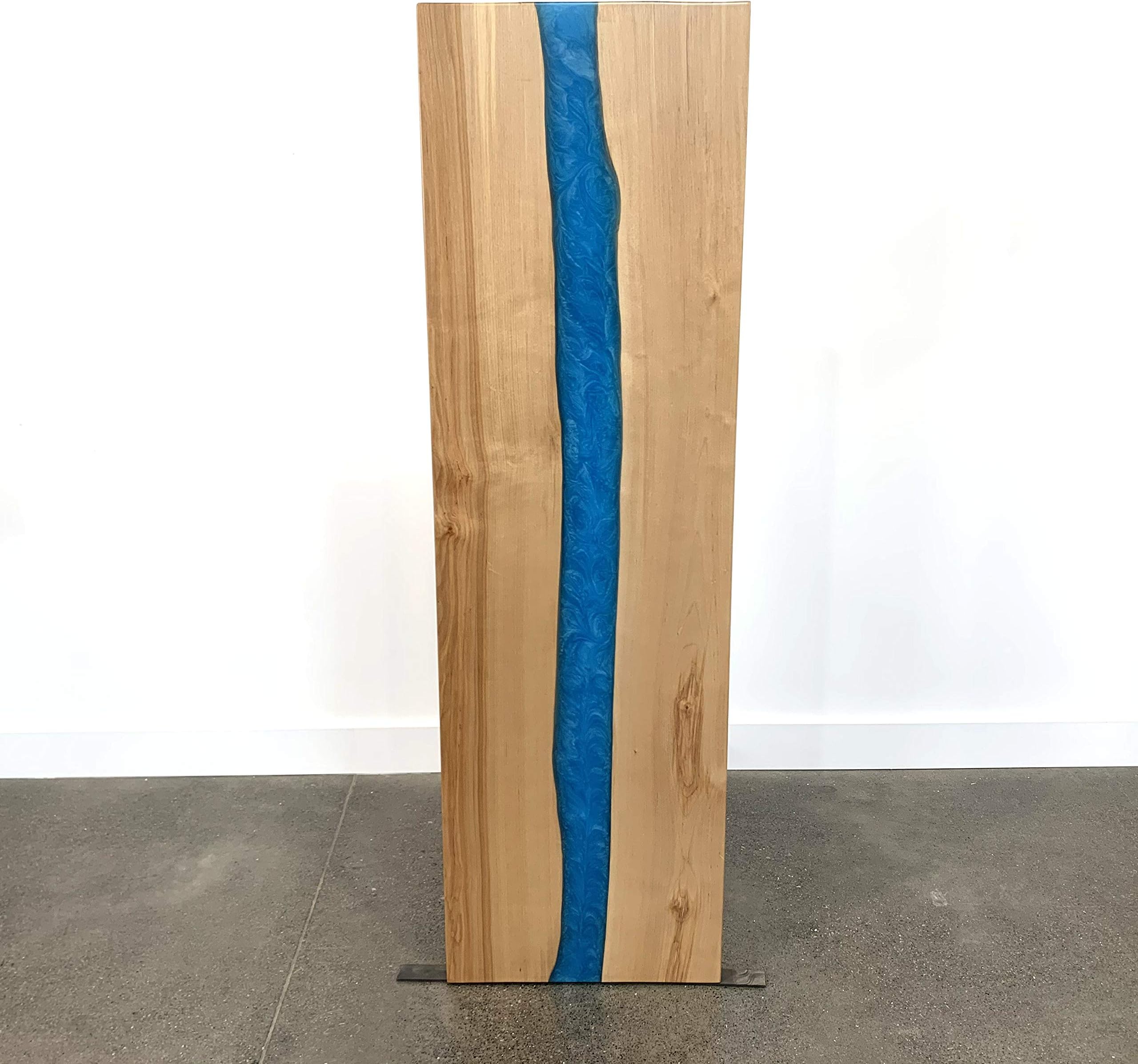 River Table Wood Slab - Live Edge Epoxy Resin Table Top - for Coffee Table, Desk Or Countertop (60x18 Maple + Blue Epoxy 2)