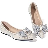 Women's Pointed Toe Flats Diamond Bow Sequin Comfortable Slip On Flats Light Weight Dress Shoes