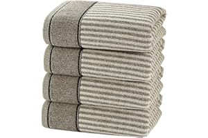 Pidada Hand Towels Set of 4 100% Cotton Striped Pattern Absorbent Soft Decorative Towel for Bathroom 13.4 x 29.1 Inch (Gray Brown)