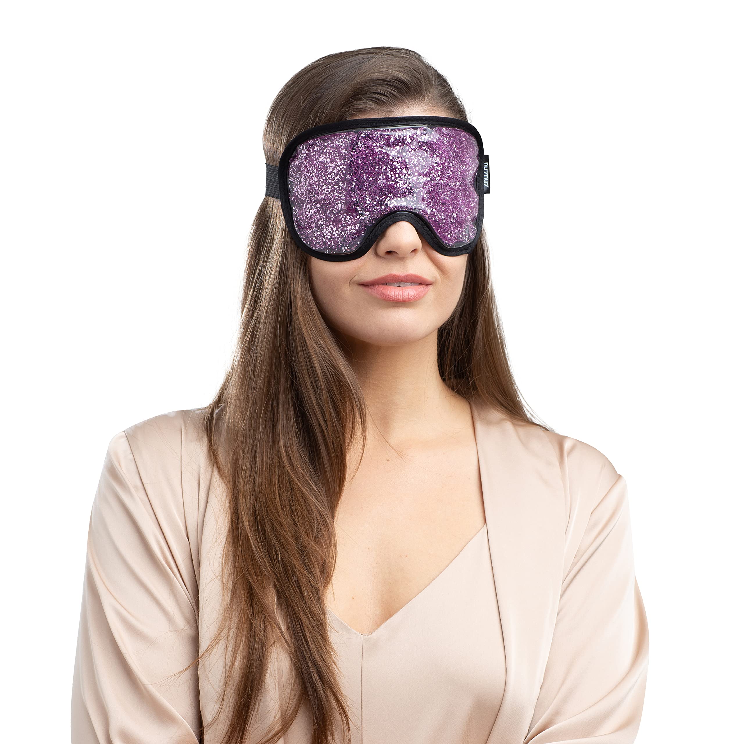 Zhu-Zhu Glitter Gel Hot & Cold Eye Mask - Therapeutic Soothing Relief for Migraines, Sinus Pain, Tension Headaches, Allergies, Puffy and Tired Eyes - Pink