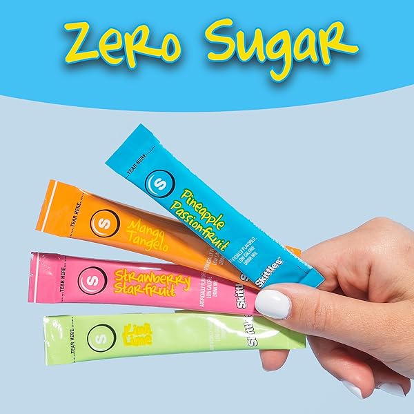 SKITTLES SINGLES TO GO VARIETY PACK, WATERTOK POWDERED DRINK MIX, ZERO SUGAR, LOW CALORIE, INCLUDES 4 FLAVORS, 1 BOX (20 SINGLE SERVINGS) (TROPICAL)