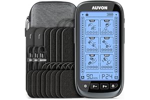 AUVON 3-in-1 TENS Unit Muscle Stimulator, Dual Channel Electronic Pulse Massager, TENS EMS Machine, 24 Modes Muscle Massager for Pain Relief Therapy, EVA Travel Case, 12 Pcs TENS Unit Electrodes Pads