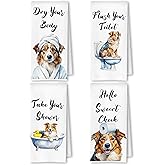 SkipTiger Funny Australian Shepherd Hand Towels for Bathroom Washroom, Dog Bathroom Decor, Gifts for Australian Shepherd Lovers, Dog Hand Towels, 16x24 Inch Set of 4