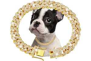 FENGCO Gold Dog Chain Collar Diamond Cuban Link Dog Collar 13mm Wide Dog Necklace Metal Cat Chain Pet Crystal Collar Jewelry Accessories for Small Medium Large Dogs Cats(10inch)