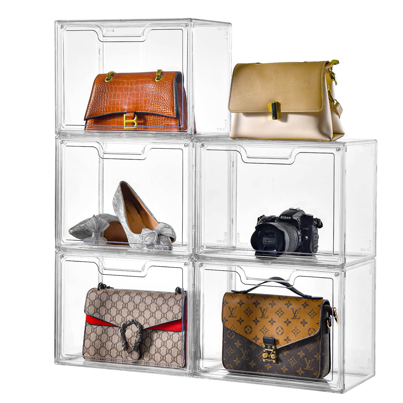 Photo 1 of KOKOIN Clear Purse Organizer for Closet,Clear Acrylic Display Case for Handbag Organizer, Purse Storage Box with Magnetic Door, Plastic Storage Bins for Book, Collectibles, Clutch,Cosmetic (5 Pack)
