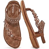 Alicegana Womens Sandals Dressy Flats: Bohemian Summer Comfortable Split Toe Shoes Walking Beach Gladiator