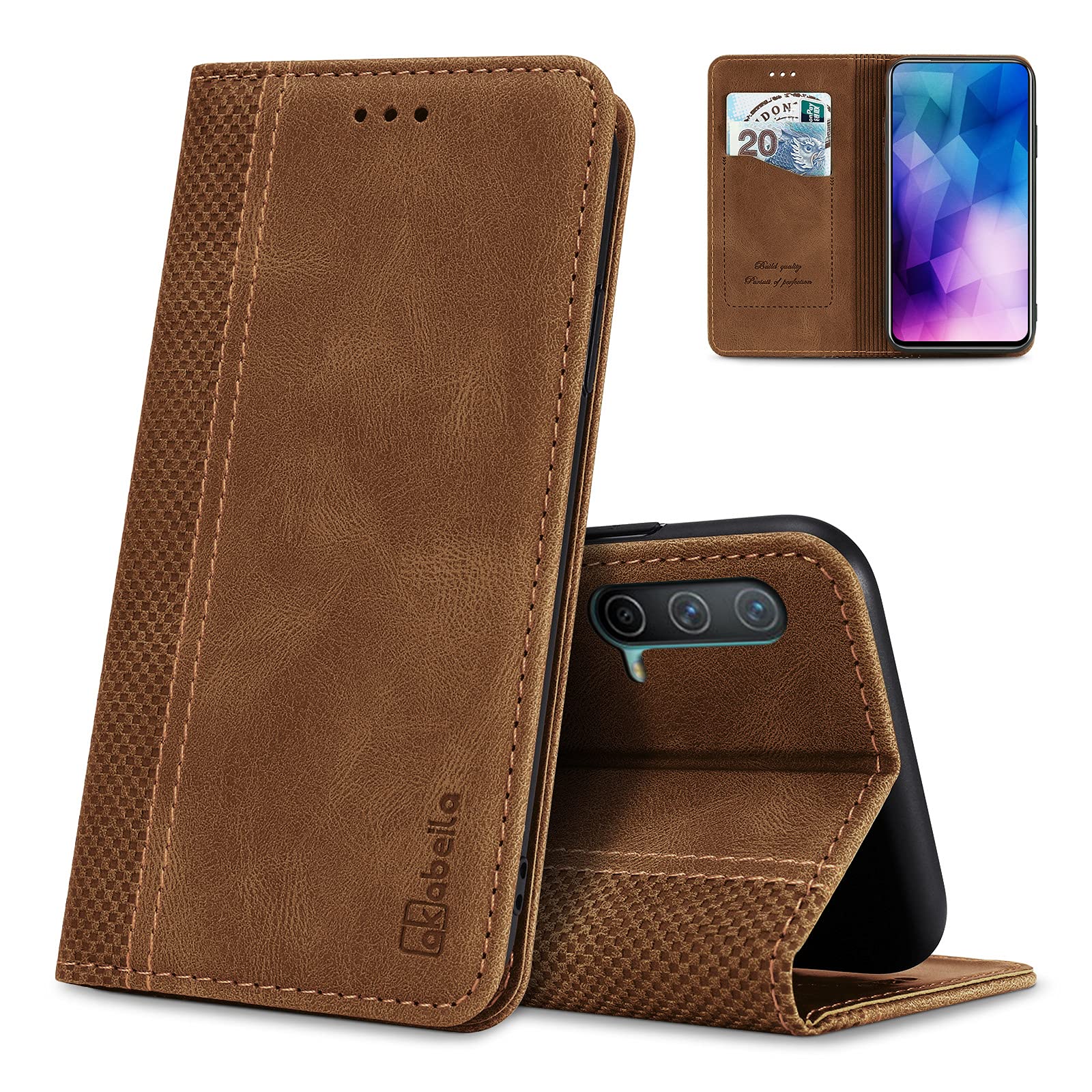 AKABEILA Case for OnePlus Nord CE 5G Premium Leather Flip Wallet Case with Magnetic Closure Kickstand Card Slots Folio Phone Case Cover Shockproof Light Brown